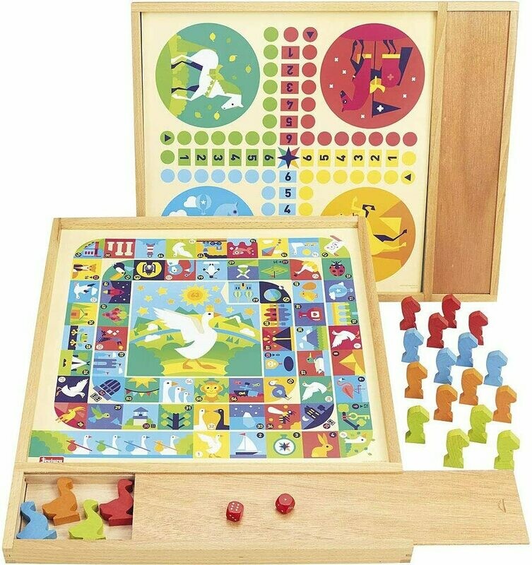 Jeujura - Jeu de l'Oie et Petits Chevaux - Plateau avec Plumier en Bois, livraison sous 5 jours