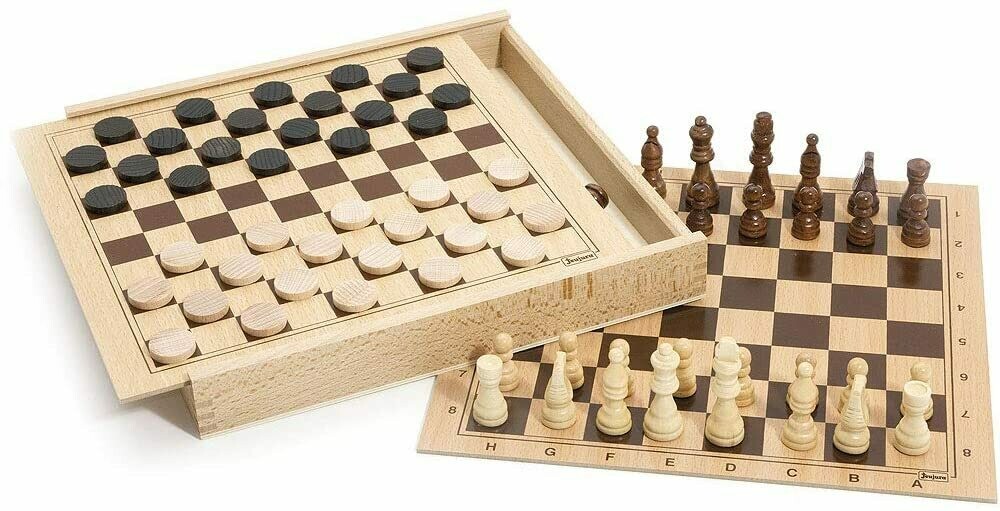 Jeujura - 8133 - Jeu de Société - Jeux de Dames et d'échecs - Coffret en Bois, retrait magasin 1h, livraison sous 3 jours