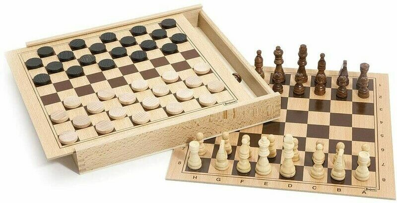 Jeujura - 8133 - Jeu de Société - Jeux de Dames et d'échecs - Coffret en Bois, retrait magasin 1h, livraison sous 3 jours