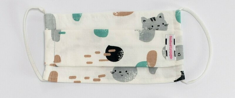 DC3753 - MASQUE COTON MOTIF - Jersey Blanc avec chats BIO M, livraison sous 24/48H à domicile