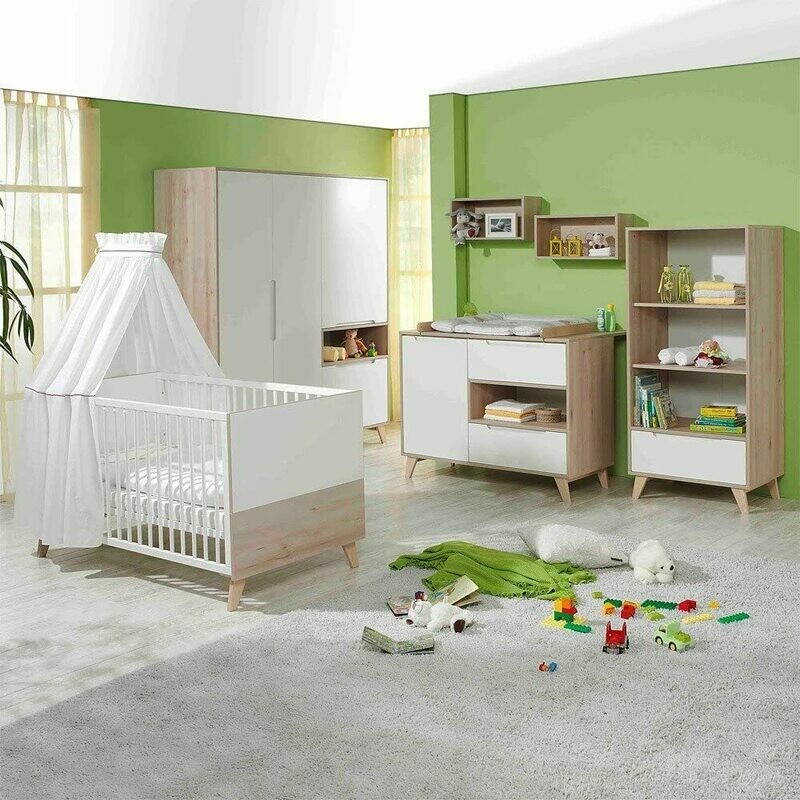 Geuther Ensemble lit bébé commode armoire 4 porte Mette blanc, livraison sous 30 jours