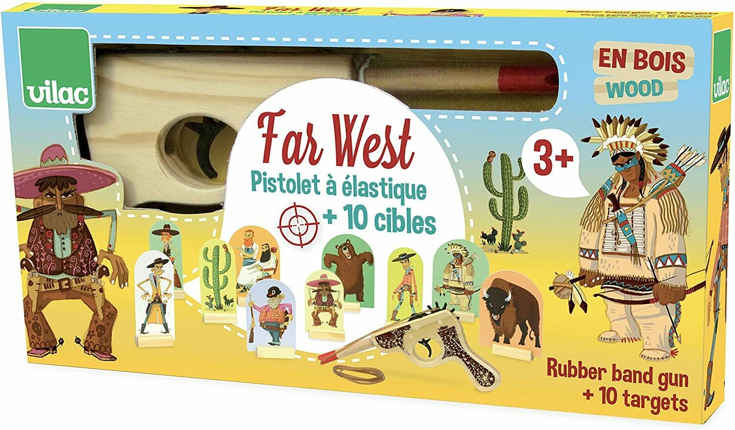 Vilac- Farwest-Jeu de Pistolet à Élastiques avec Cible, 9911, retrait magasin 1h, livraison sous 24/48h