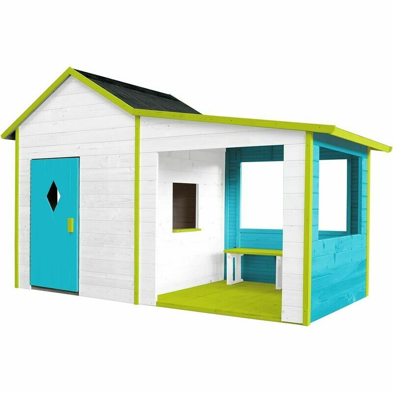 Cabane pour enfant en bois avec préau et banc - Amaryllis, retrait magasin 1h, livraison sous 7 jours