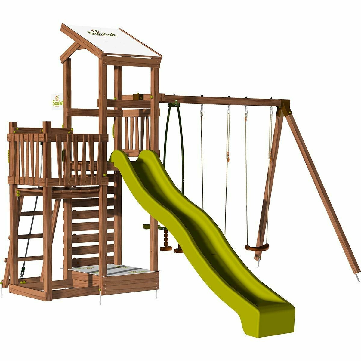 Soulet - Aire de jeux pour enfant 2 tours avec portique et mur d'escalade - FUNNY Swing & Climbing 150, livraison sous 3 semaines à domicile