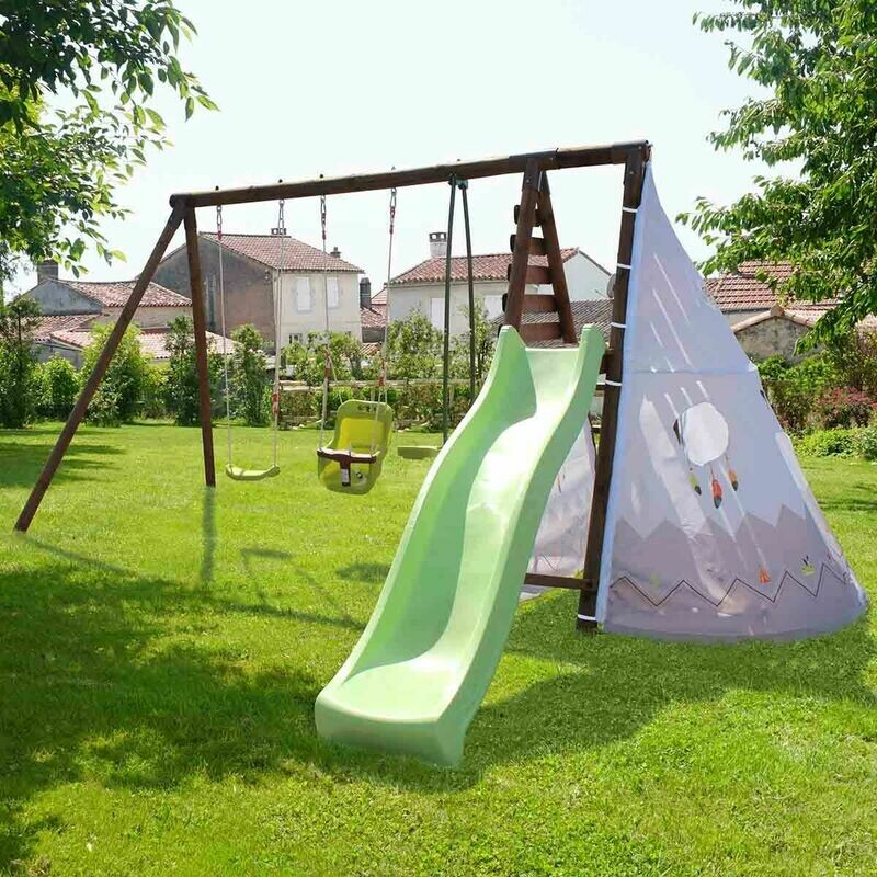 Station en bois avec portique, tipi et toboggan - Camélia, retrait magasin 1h, livraison sous 5 jours