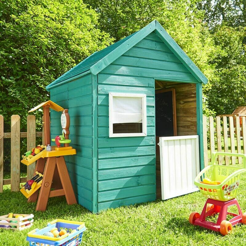 Cabane en bois traité avec plancher et portillon pour enfant - Marina, livraison sous 7 jours