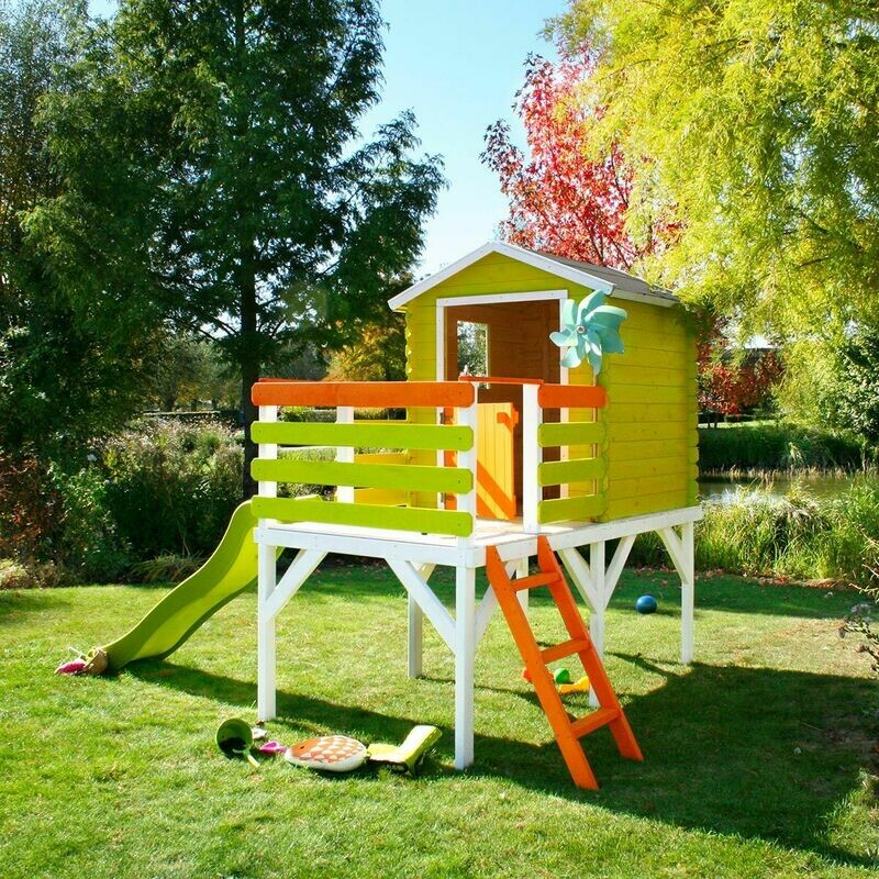 Cabane en bois sur pilotis avec toboggan et échelle - Alice, retrait magasin 1h, livraison sous 5 jours