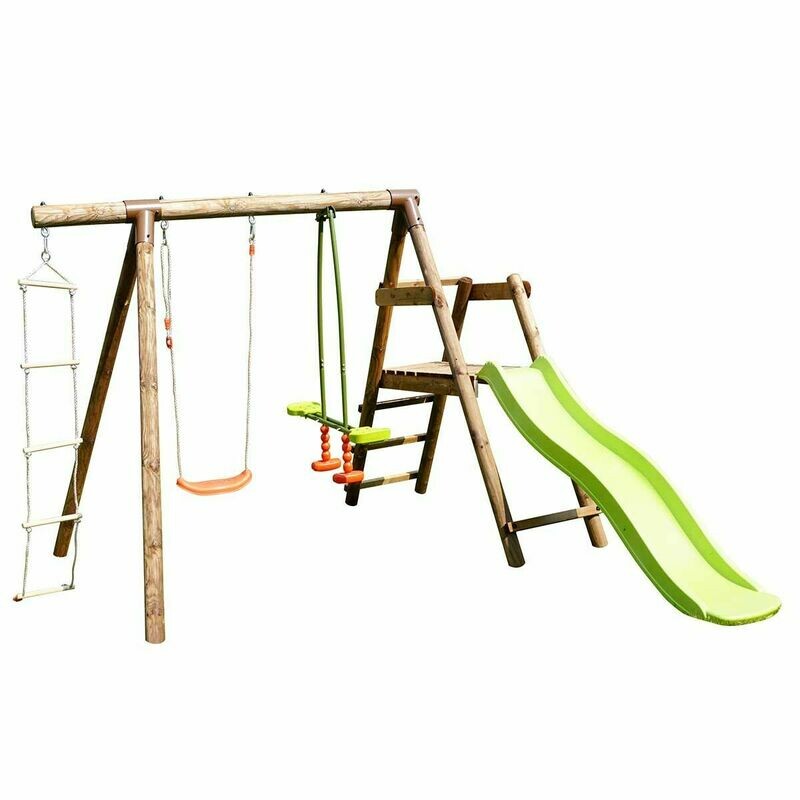 Station en bois traité pour enfant 3 agrès et toboggan - Mûrier, livraison sous 10 jours