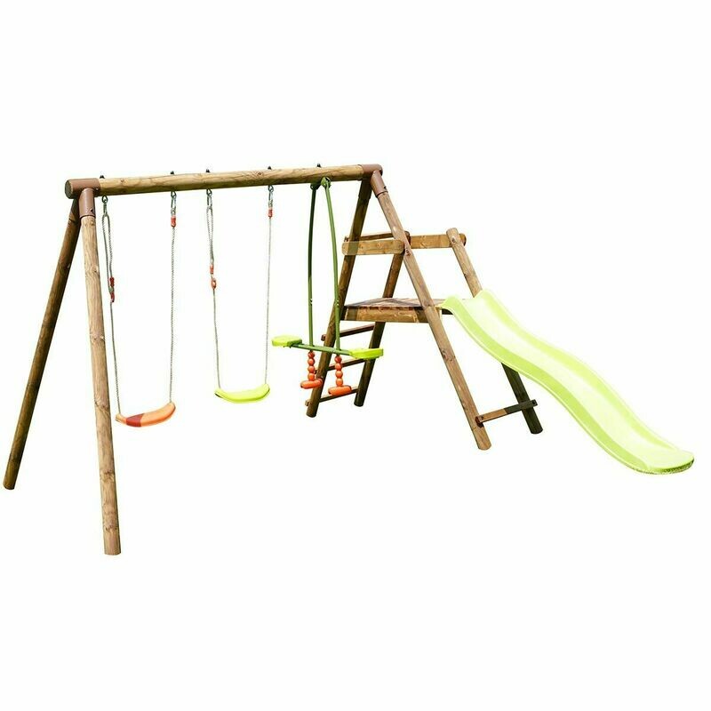Station en bois traité pour enfant 3 agrès et toboggan - Figue, livraison sous 10 jours
