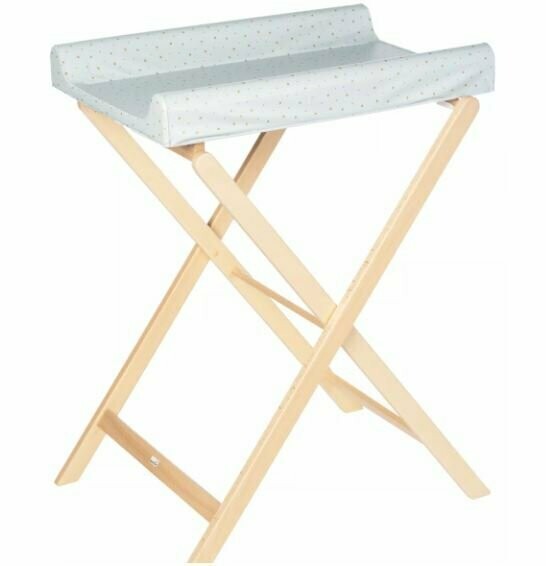 Geuther Table à Langer Pliable Trixi, Naturelle, Matelas Coloris bleu étoilé, livraison sous 5 jours