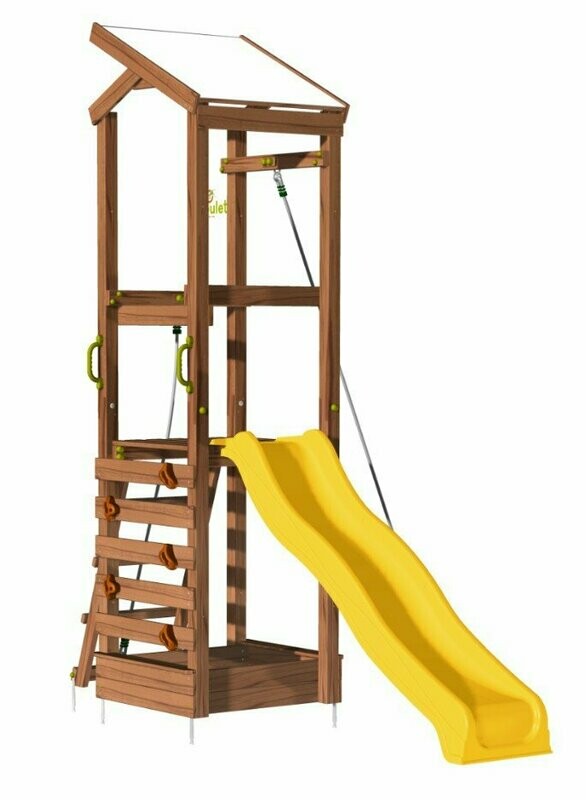 Aire de jeux en bois PALAOS : 1 tour avec mur d'escalade et glissière, livraison à domicile sous 15 jours