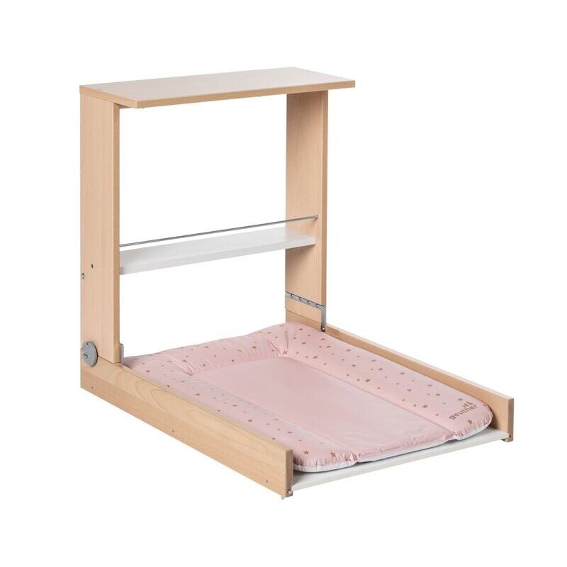 Geuther Table à langer murale Wicki, naturel, rose étoiles, livraison à domicile sous 5 jours