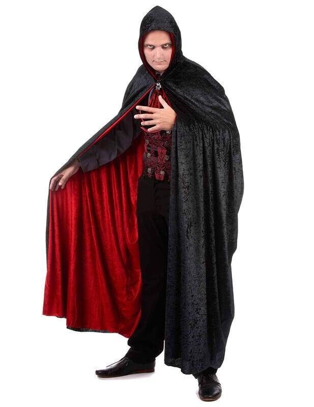Cape vampire velours rouge et noire réversible luxe adulte, retrait magasin 1h, livraison sous 5 jours