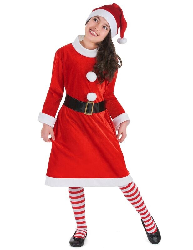 Déguisement Mère Noël pompons blancs Fille 4 - 6 ans (S), retrait magasin 1h, livraison sous 5 jours