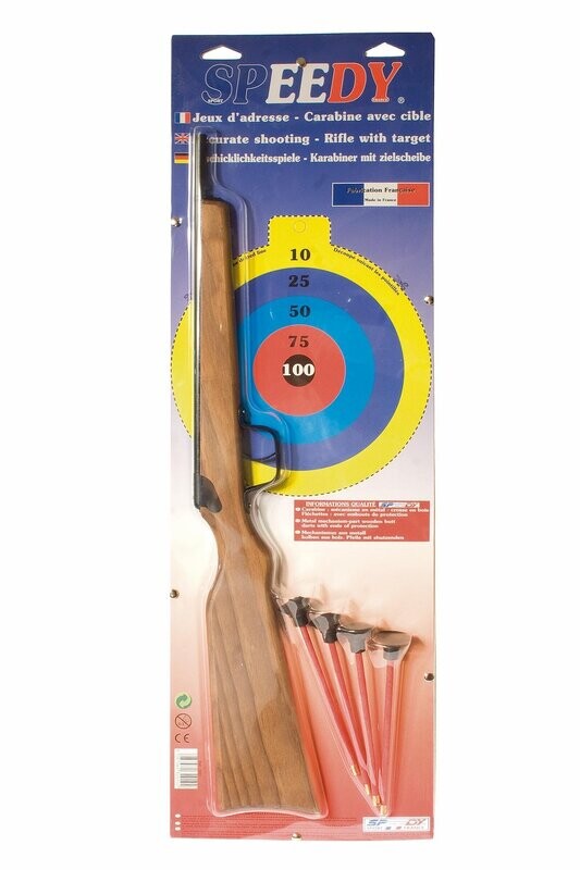 Carabine Crosse en bois - 2 coup + 4 fléchettes sur carte, avec cible, retrait magasin 1h, livraison sous 5 jours
