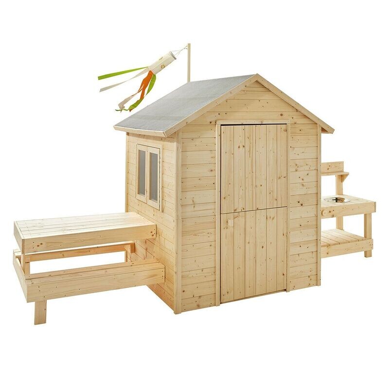 Cabane en bois avec table et mini-cuisine pour enfants – Blanche, retrait magasin 1h, livraison sous 5 jours
