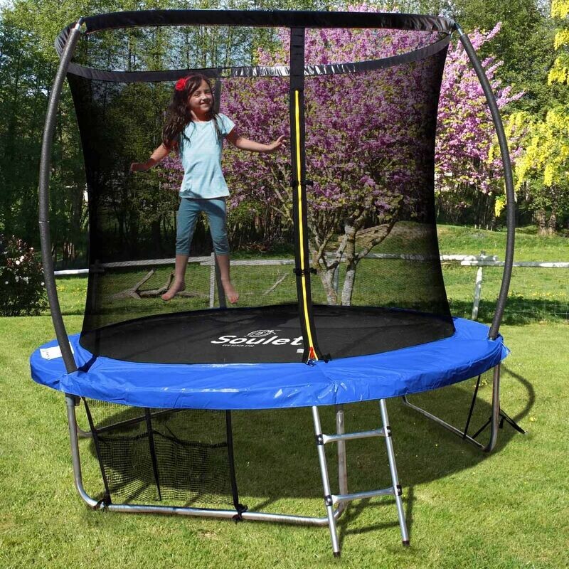 Trampoline Extérieur Bleu diam. 2,44m ( 8FT) pour Enfants avec Filets + échelle+ renfort de protection -Soulet, livraison sous 10 jours