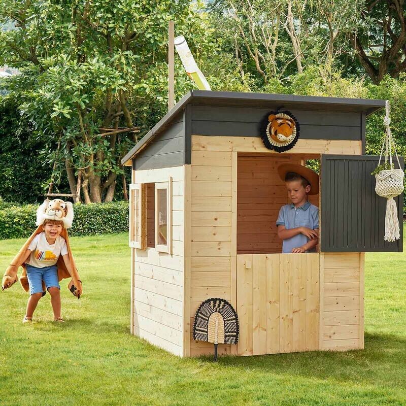 Cabane en bois avec toit plat en pente pour enfants – Santa Monica, livraison sous 11 jours