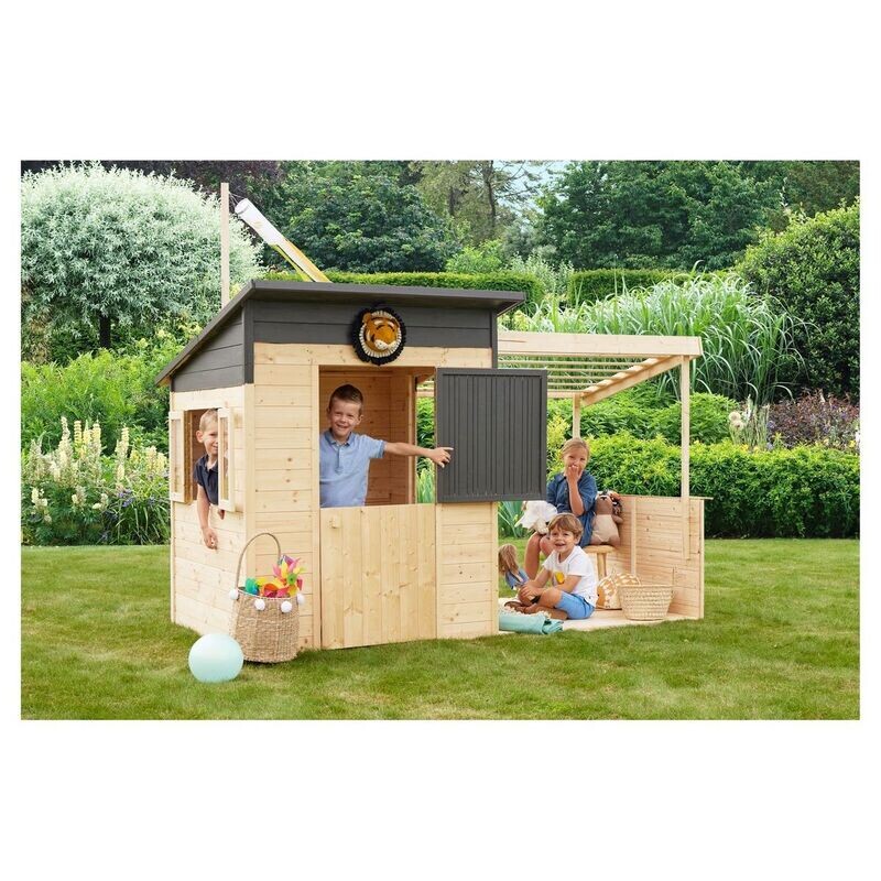 Cabane en bois avec pergola pour enfants - Santa Barbara, livraison sous 15 jours