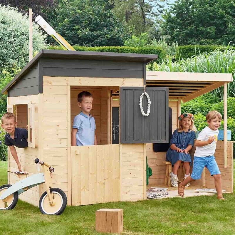 Cabane en bois pour enfants avec terrasse couverte - San Diego, retrait magasin 1h, livraison sous 9 jours