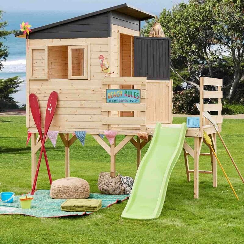 Cabane avec toboggan en bois sur pilotis pour enfants - Portland, retrait magasin 1h, livraison sous 5 jours