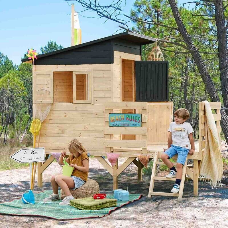 Cabane avec toboggan en bois sur pilotis pour enfants - Oakland, livraison sous 11 jours