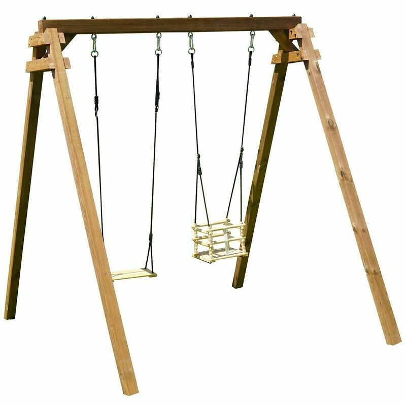 Portique en bois traité carré, eco-friendly 2 agrès - Ambre, retrait magasin 1h, livraison sous 5 jours