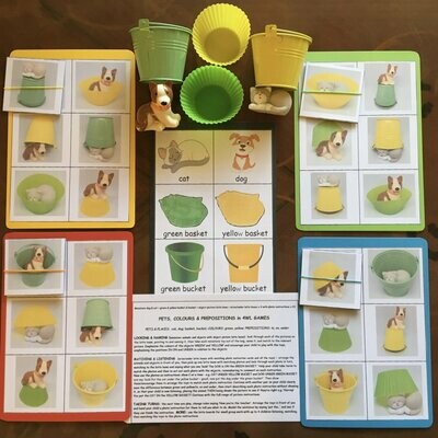 Toy Pets 4 Word Level Prepositions and Colours (green and yellow)
