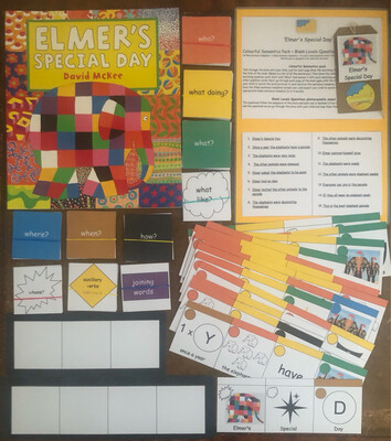 Elmer’s Special Day Colourful Semantics and Blank Levels Questions Pack
