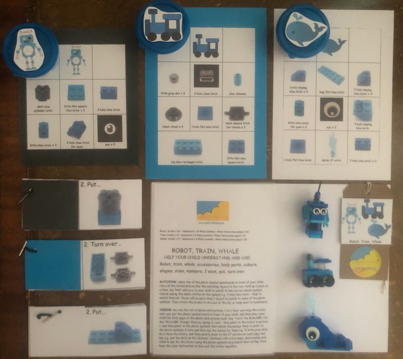 Build 3 Blue Models: Robot, Train and Whale (Small Bricks Building Set)
