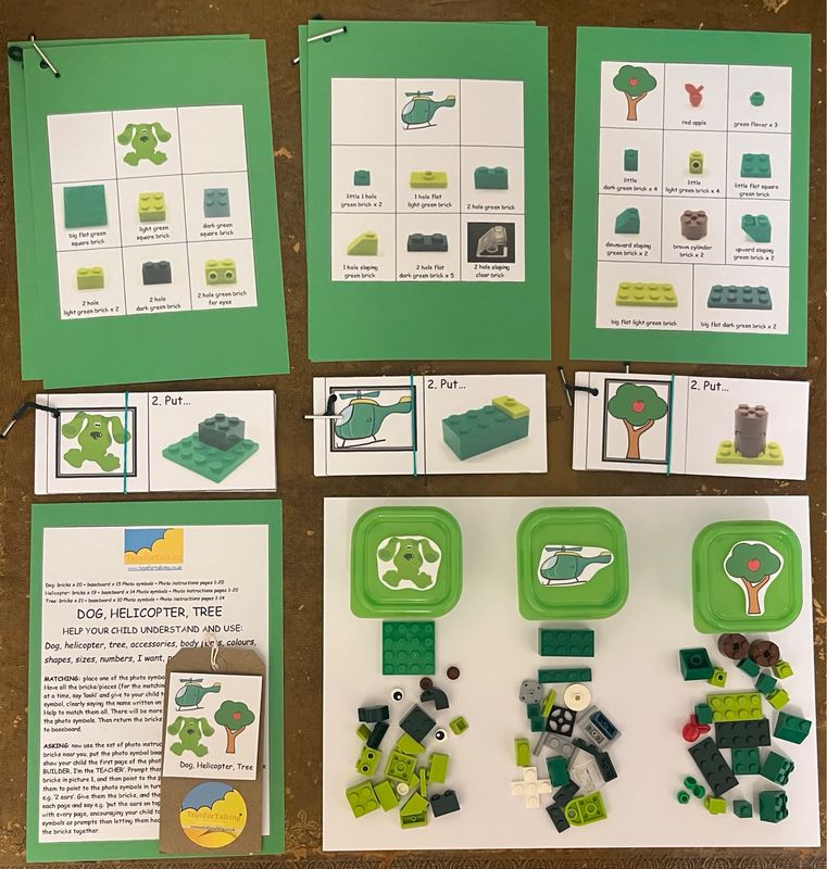 Build 3 Green Models: Dog, Helicopter and Tree (Small Bricks Building Set)