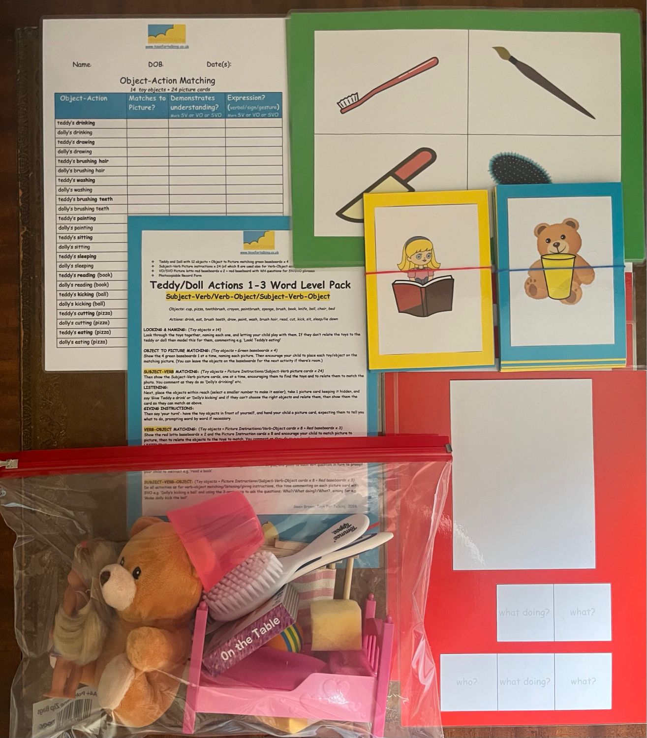 Action Words 1-3 Word Level Objects and Pictures Pack