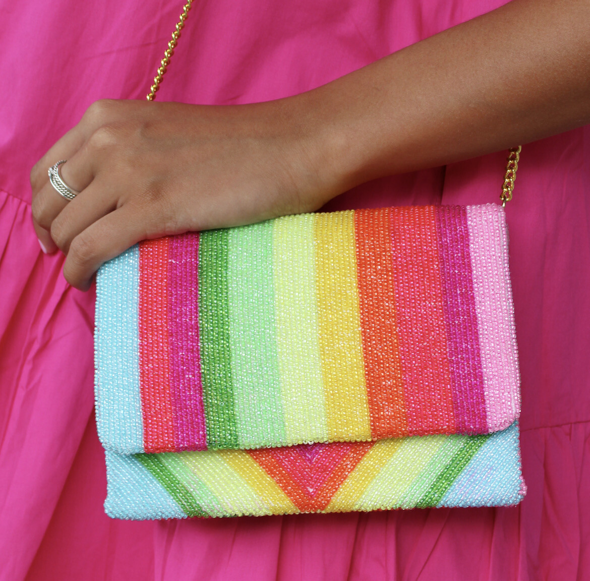 Preorder Rainbow Bright Beaded Clutch (Ship Time 3-4 Weeks)