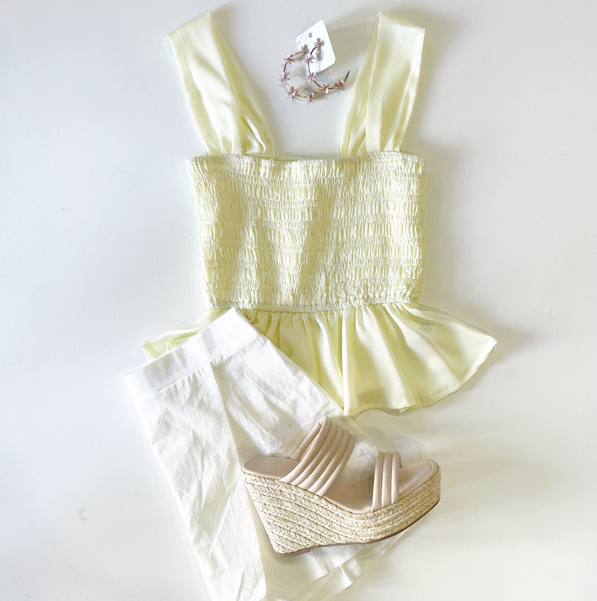 Pale Yellow Pleated Tank