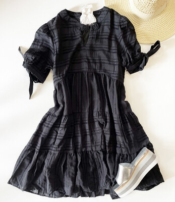 Textured Black Swing Dress