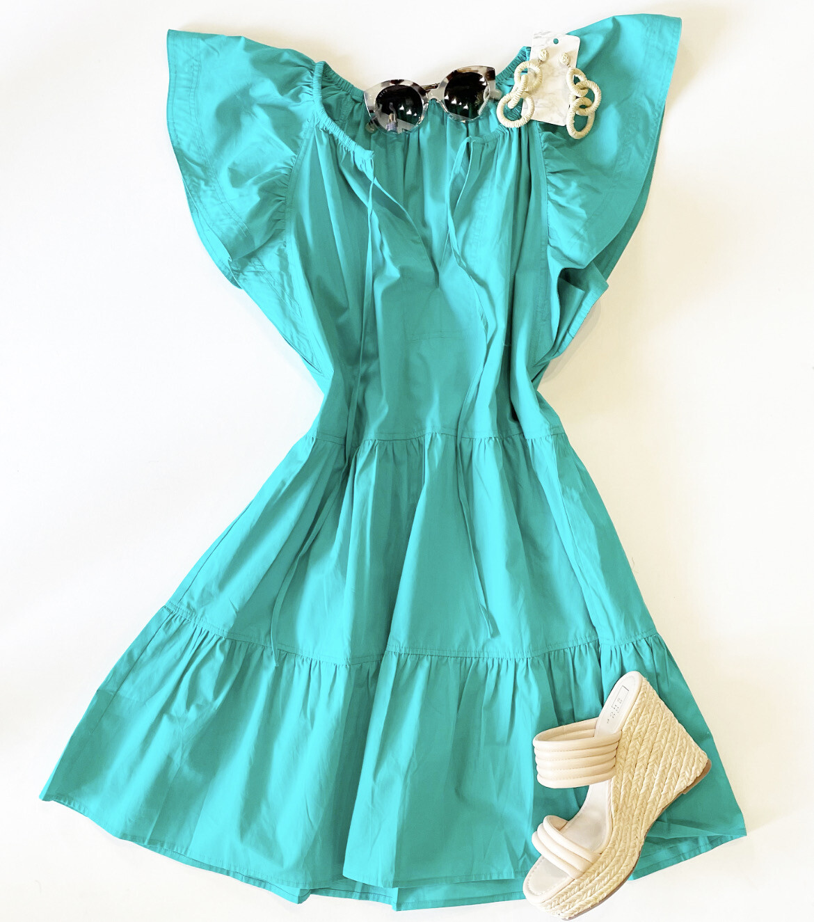 Turquoise Flutter Dress