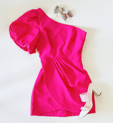Hot Pink Pleated One Shoulder
