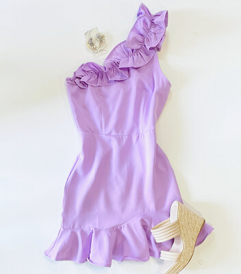 Lilac One Shoulder Ruffle Dress