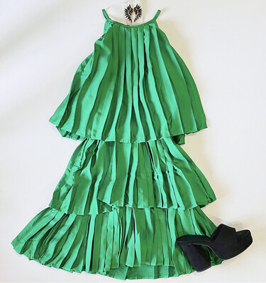 Emerald Pleated Cocktail Dress