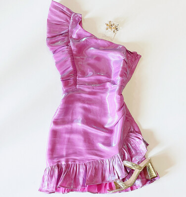 Orchid Shimmer Ruffle Dress