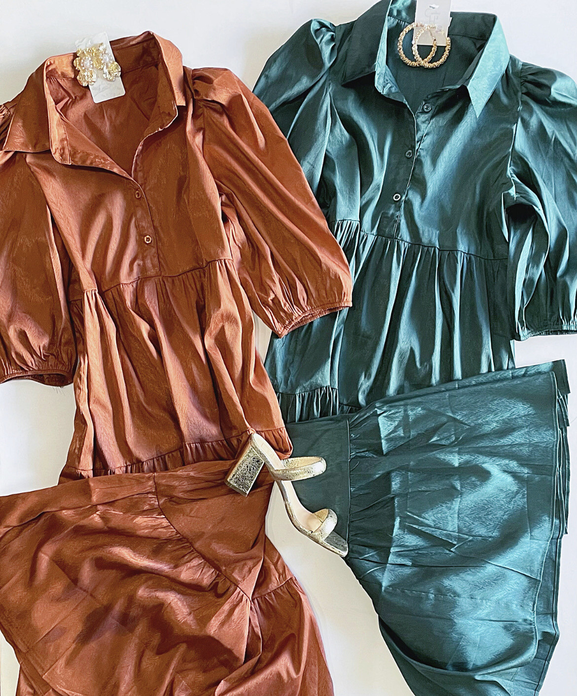 Copper Shimmer Midi Dress