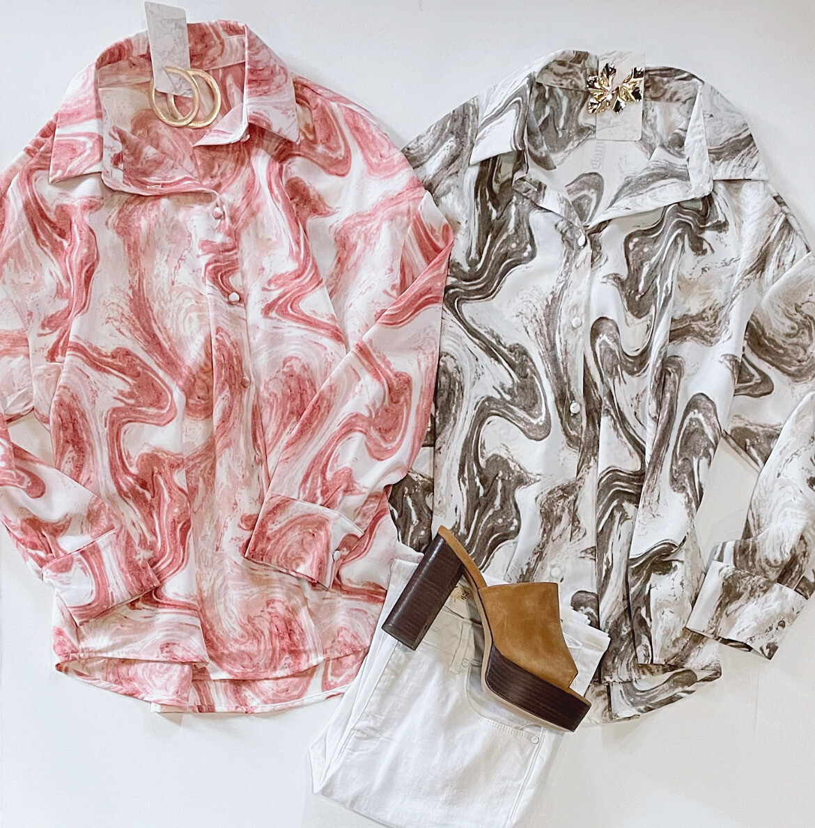 Taupe Marble Buttondown