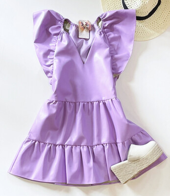 Lilac Leather Ruffle Dress