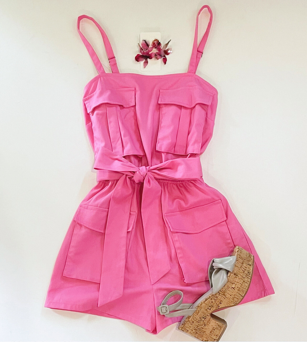 Candy Pink Utility Romper