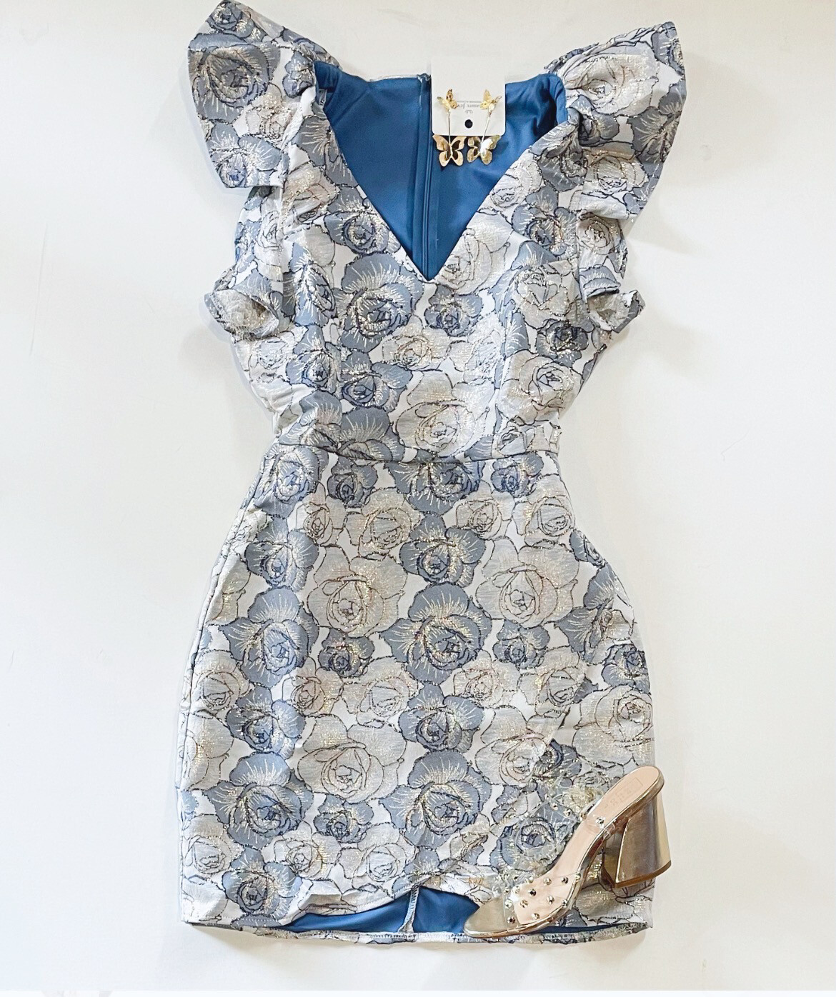 Navy And Gold Brocade Dress