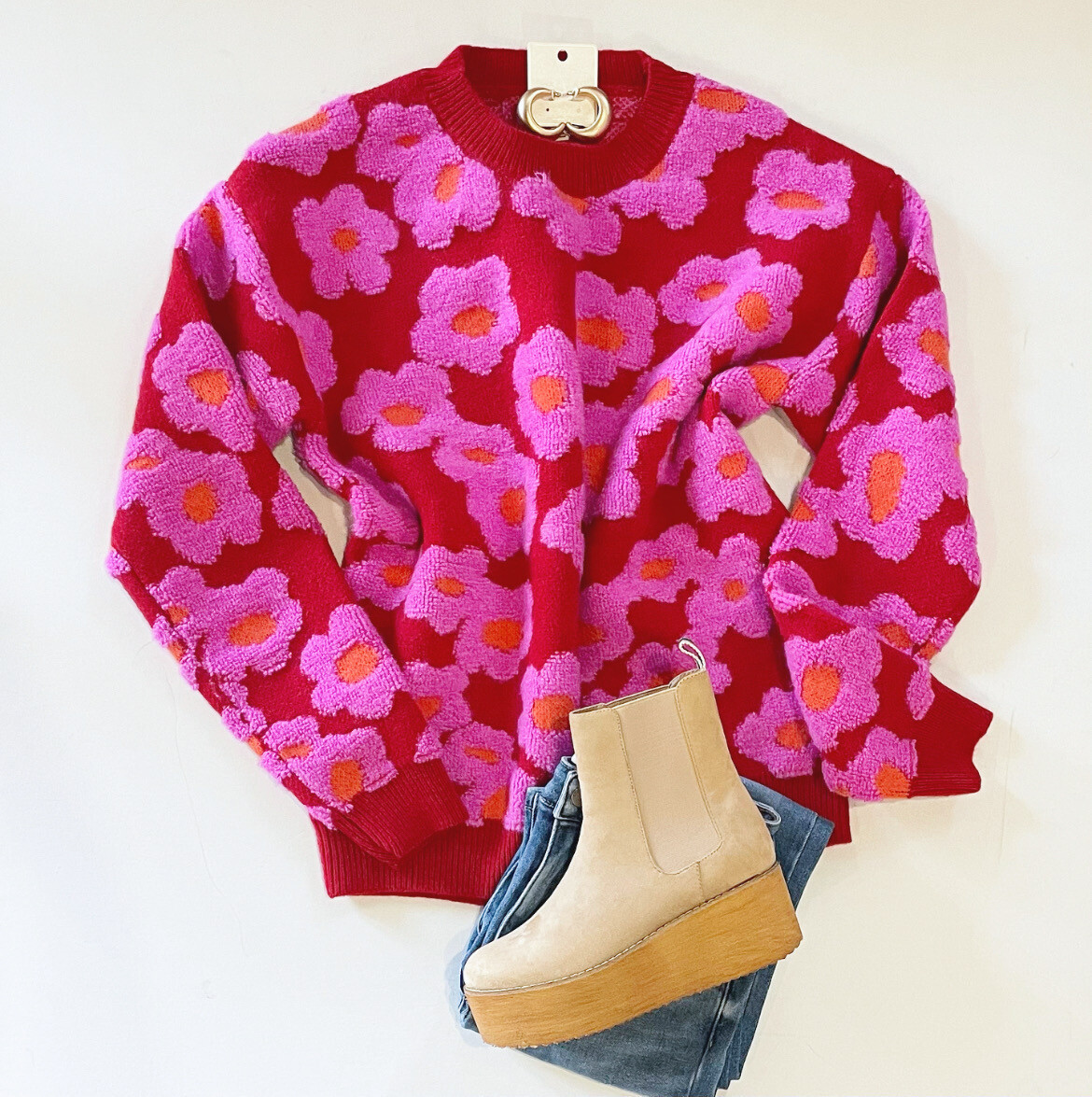 So Groovy Sweater Red/Pink Combo
