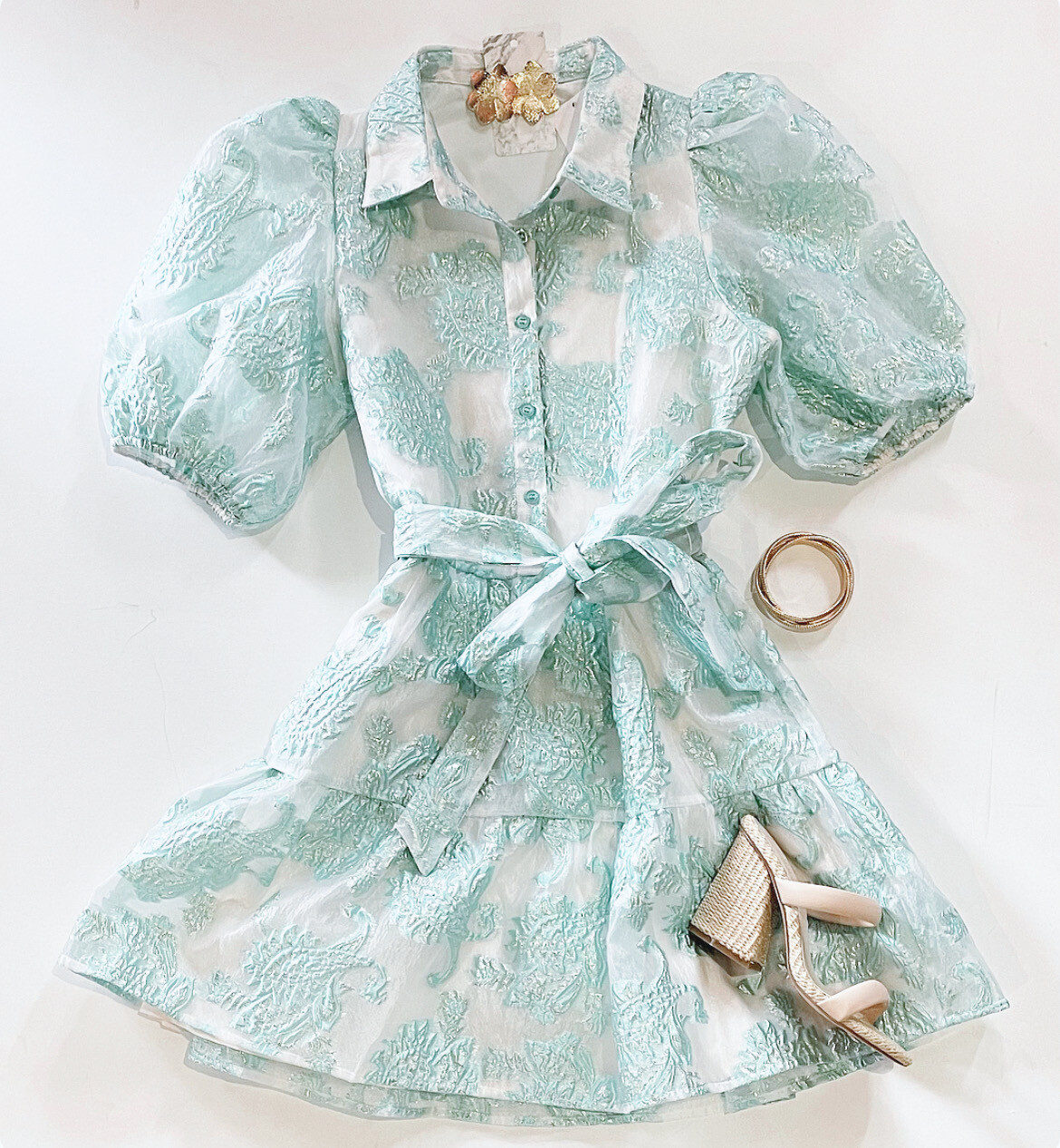 Chelsea’s Brocade Shimmer Dress (Mint)