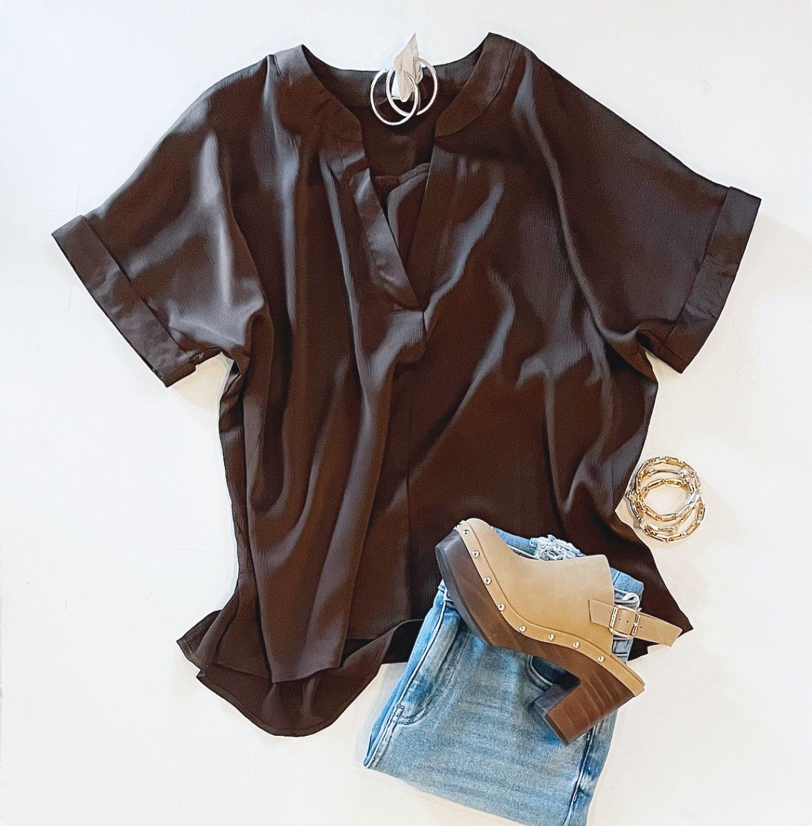 Coffee Vneck Blouse