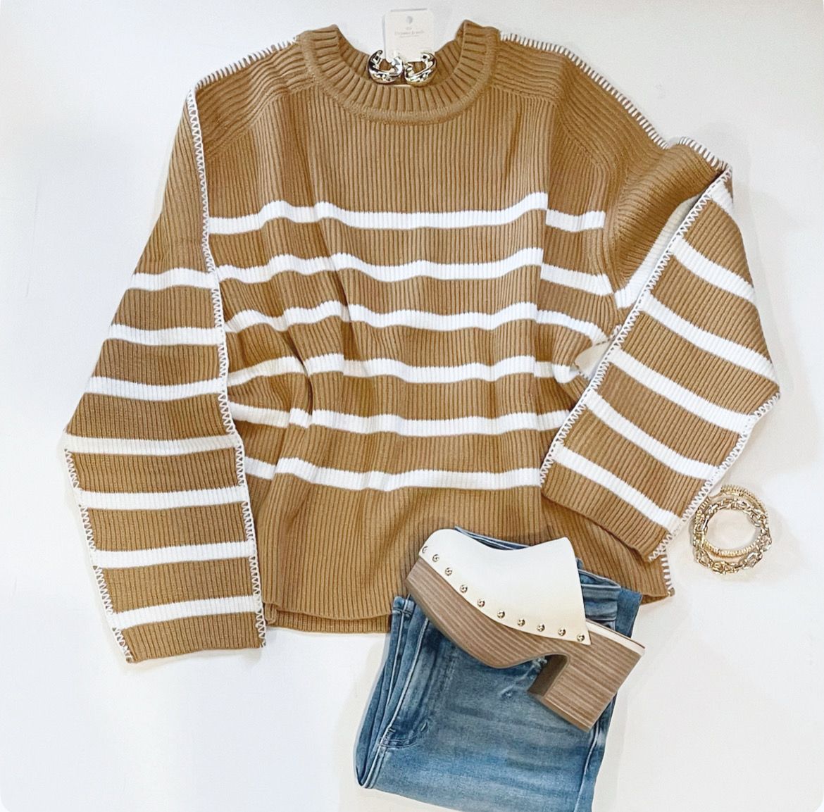 Caramel Stripe Oversized Sweater