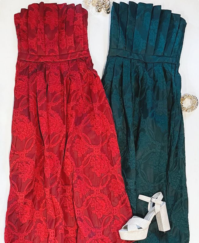 Brocade Fan Midi (Holiday Red)